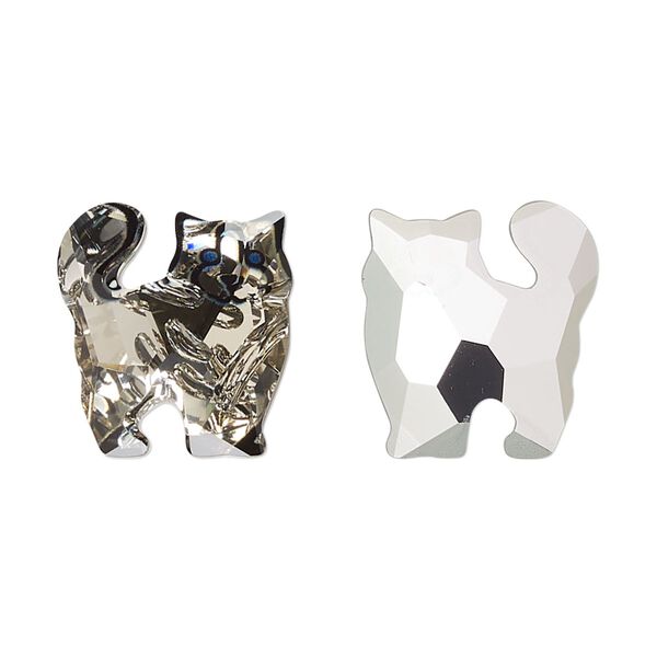 Fancy stone 1pk light silk and black foil back, Crystal Passions® 17x15.6mm ragdoll cat 4028 image number 0