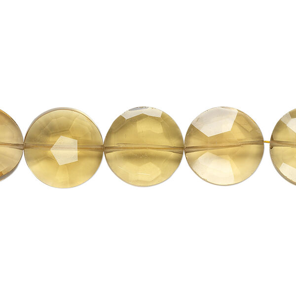 Bead, golden quartz (heated), light to dark, 12mm hand-cut faceted flat round, B+ grade, Mohs hardness 7. Sold per pkg of 5. image number 0