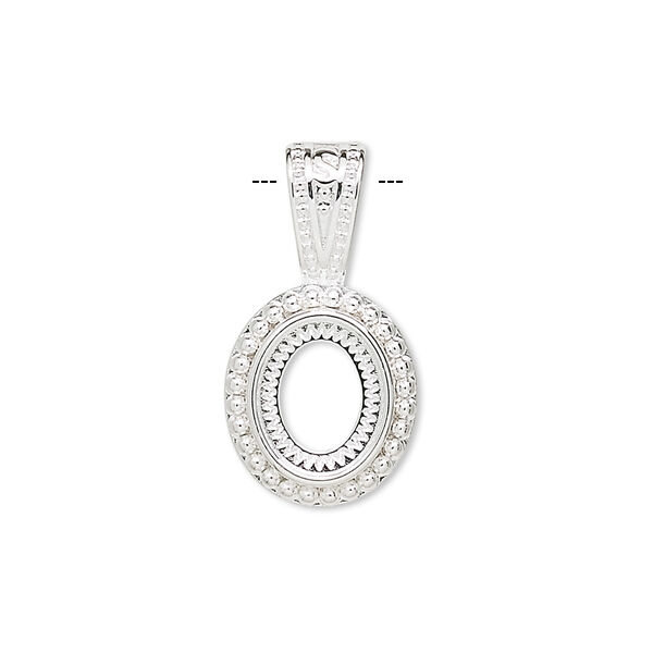 Pendant, silver-plated "pewter" (zinc-based alloy), 24.5x13mm oval with rope design and 10x8mm oval setting. Sold per pkg of 4. image number 0
