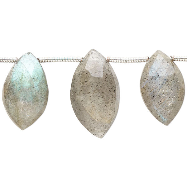 Labradorite 1pkg15, hand-cut top-drilled faceted puffed marquise bead natural C grade, graduated 12x7mm-22x12mm image number 0