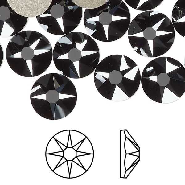 Flat back 96pk jet hematite foil back, Swarovski® 10.912-11.304mm rose round SS48 2088 image number 0