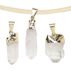 Quartz crystal / copper / brass 1pkg1, gold-plated hand-cut point pendant natural 19x9mm-27x14mm
