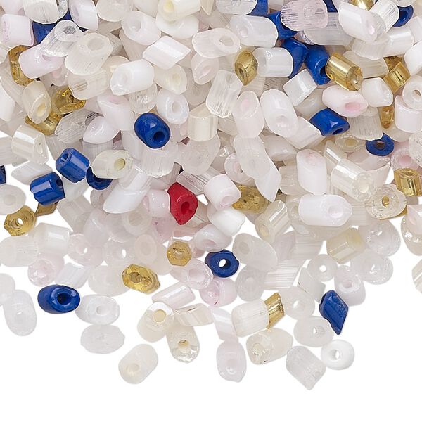 Bead mix, glass and cat's eye glass, translucent and transparent multicolored, 3x2mm-5x3mm parallelogram with 0.4mm hole. Sold per 1/4 pound pkg, approximately 3,200 beads. image number 0