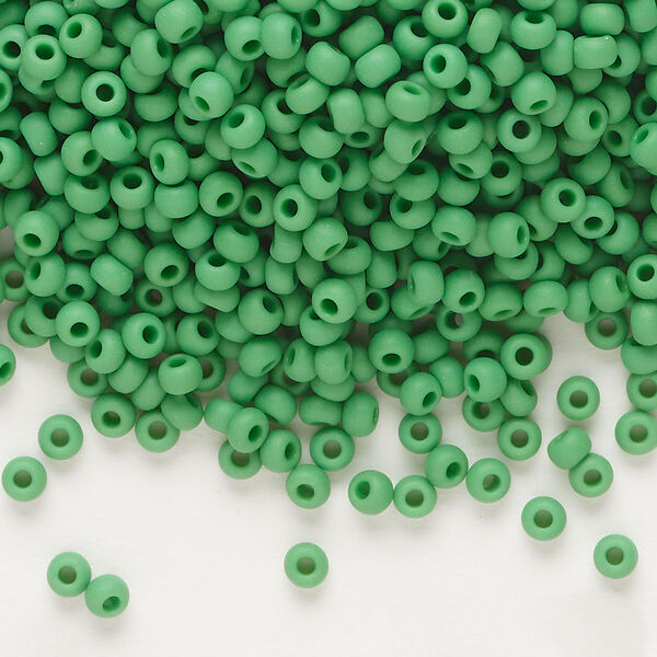 Seed bead, Preciosa Ornela Czech glass, pkg/50g, #8 rocaille, opaque matte green, (53250). image number 0