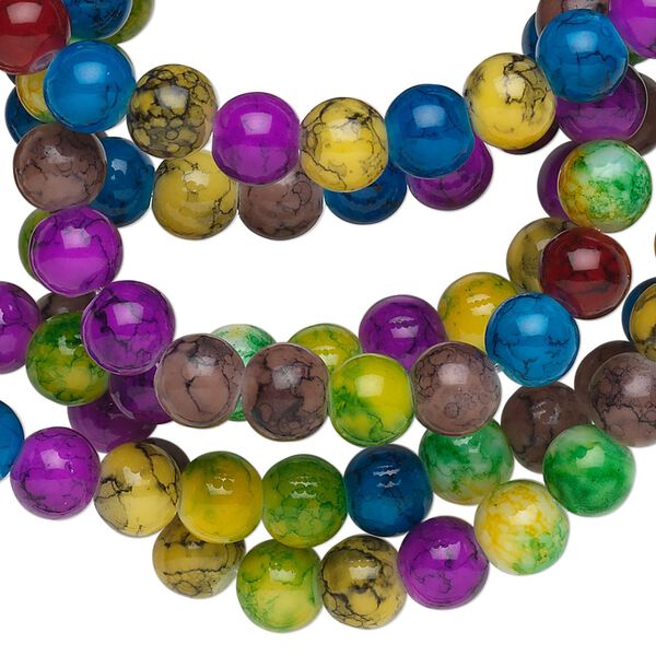 Bead, painted glass, multicolored, 6mm round. Sold per 36-inch strand. image number 0