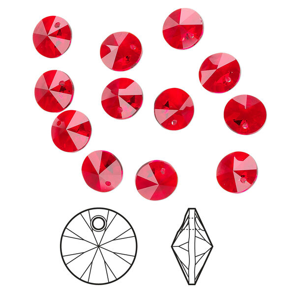 Drop 12pk light Siam, Crystal Passions® 8mm pendant mini disk 6428 image number 0