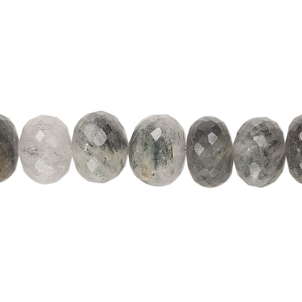 Bead, black spotted quartz (natural), 10x6mm-11x8mm hand-cut faceted rondelle, B- grade, Mohs hardness 7. Sold per 14-inch strand, approximately 50 beads. image number 0