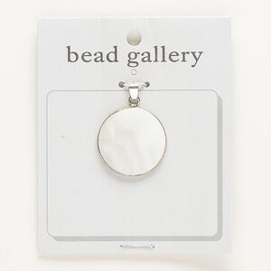 Pendant, silver-finished brass and mother-of-pearl shell (natural), 16mm round. Sold individually.