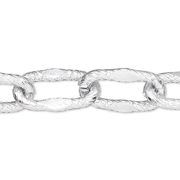 Chain 1pkg1 silver-plated cable, 12mm textured oval, aluminum 25 foot unfinished image number 0