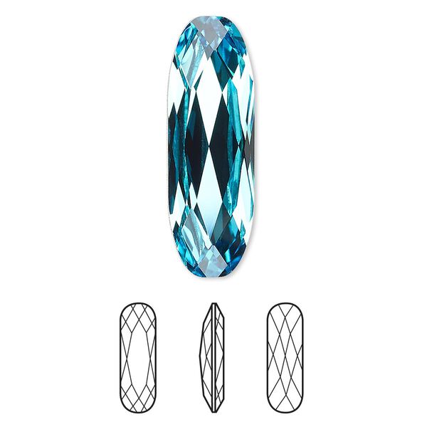 Fancy stone 1pk light turquoise foil back, Crystal Passions® 27x9mm long classical oval 4161 image number 0