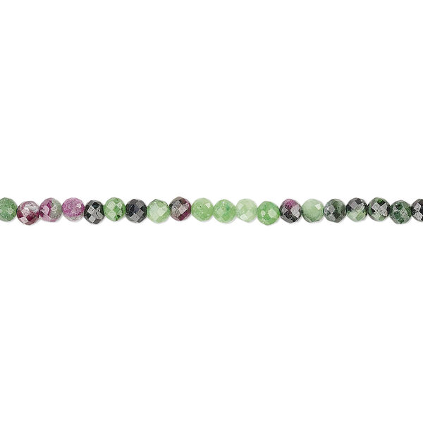 Bead, ruby in zoisite (natural), 2.5mm hand-cut faceted round with 0.4-0.6mm hole, B grade, Mohs hardness 6 to 7. Sold per 15" to 16" strand. image number 0