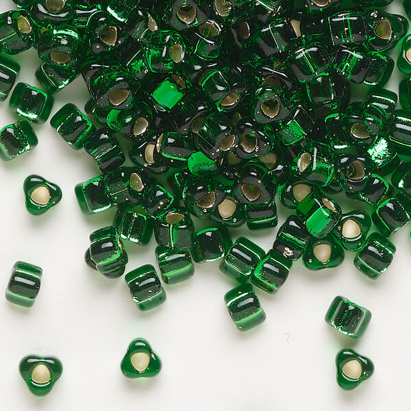 Seed bead, Miyuki, glass, silver-lined translucent kelly green, (TR1802), #5 triangle. Sold per 250-gram pkg. image number 0