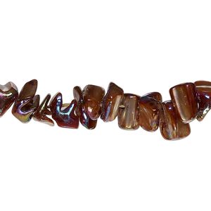 Bead, mother-of-pearl shell (dyed), terra cotta AB, medium chip with 0.4-0.6mm hole, Mohs hardness 3-1/2. Sold per 15-inch strand.