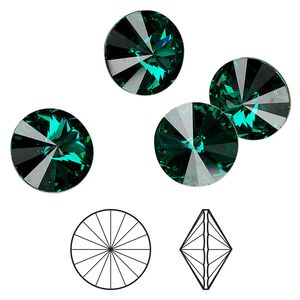 Chaton 4pk emerald foil back, Crystal Passions® 14mm rivoli 1122