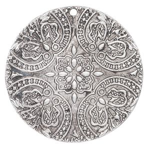 Focal, antique silver-plated "pewter" (zinc-based alloy), 42mm single-sided fancy round. Sold per pkg of 2.