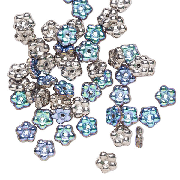 Bead, Preciosa, Czech pressed glass, opaque glittery argentic, 5x2mm forget-me-not flower. Sold per pkg of 50. image number 0