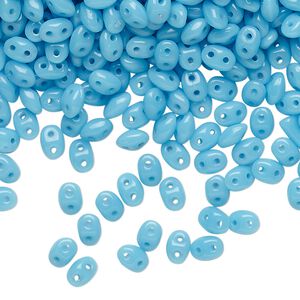 Bead, Preciosa Twin™, Pressed Twin, Czech pressed glass, opaque turquoise blue, 5x2.5mm oval with (2) 0.7-0.8mm holes. Sold per 250-gram.