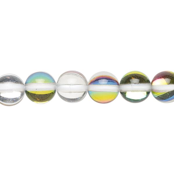 Bead, iridescent glass, clear, 8mm round vitrail. Sold per 15-1/2" to 16" strand. image number 0