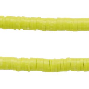 Bead, polymer clay, opaque lime green, 6x1.5mm heishi. Sold per pkg of (2) 15-1/2 to 16-inch strands.