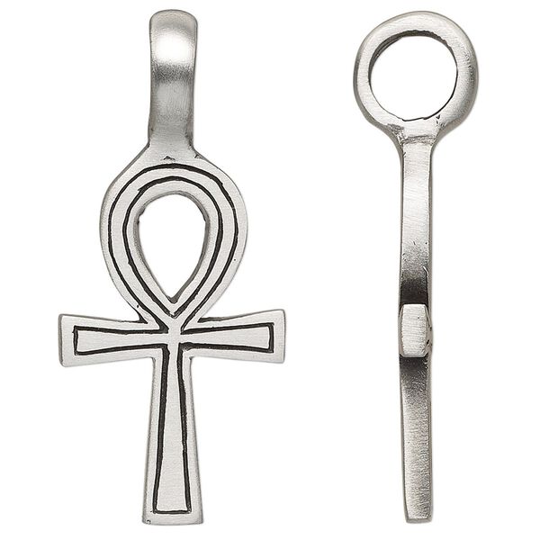 Pendant, antiqued pewter (tin-based alloy), 42x19mm single-sided ankh. Sold individually. image number 0