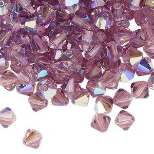 Bead 24pk light amethyst glitter, Preciosa Czech crystal 6mm bicone