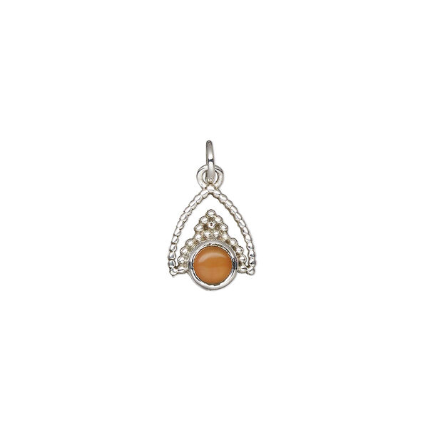 Carnelian / sterling silver 1pkg1, beaded drop antiqued 11x9mm image number 0