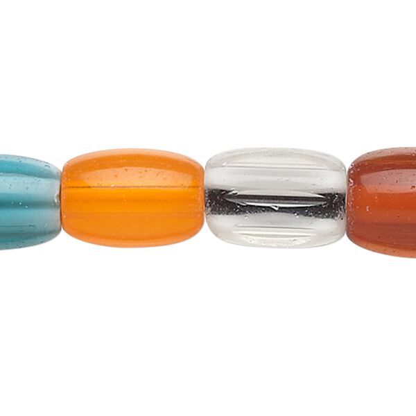 Bead, multi-glass, multicolored, 15x9mm-15x12mm barrel. Sold per 15" to 16" strand. image number 0