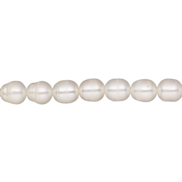 Pearl, White Lotus™, cultured freshwater (bleached), white, 5.5-6mm rice, C grade, Mohs hardness 2-1/2 to 4. Sold per 15-1/2" to 16" strand. image number 0