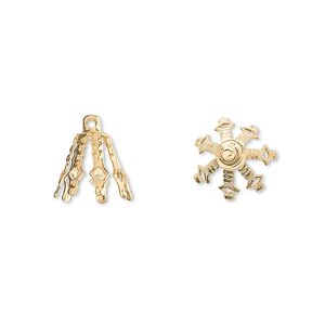 Bead cap, gold-finished brass, 12x10mm 7-prong bell, fits 10-13mm bead. Sold per pkg of 100.