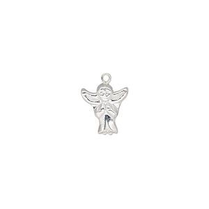 Charm, sterling silver, 11x10mm single-sided angel. Sold individually.