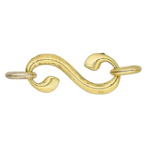 Clasp hook 1pkg10 "pewter" (zinc alloy), 34x15mm swirl, antique gold-finished 2-strand