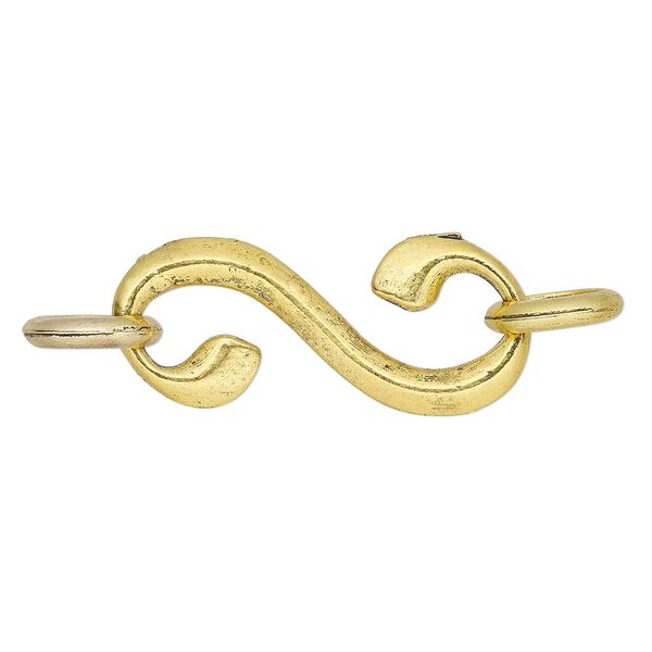 Clasp hook 1pkg10 "pewter" (zinc alloy), 34x15mm swirl, antique gold-finished 2-strand image number 0