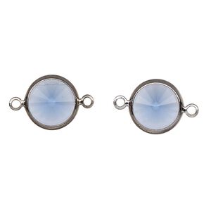 Link, Vintage Crystal™, crystal and gunmetal-plated brass, sapphire, 12mm rivoli. Sold per pkg of 2.