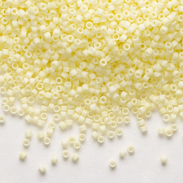 Seed bead, Delica®, glass, pkg/7.5g, #11 round, opaque matte glazed pale yellow (DB-1511). image number 0