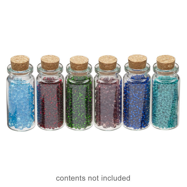 Component, glass and cork, clear, 50x22mm bottle with stopper. Sold per pkg of 6. image number 0