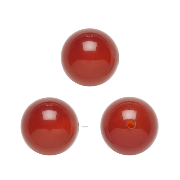 Bead, carnelian (dyed / heated), orange-red, 12mm half-drilled round, B grade, Mohs hardness 6-1/2 to 7. Sold per pkg of 2. image number 0