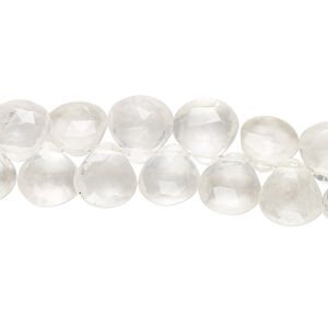 Quartz crystal 1pkg1, hand-cut top-drilled faceted puffed teardrop bead natural 7 inch 8-9mm