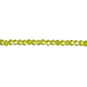 Bead 1pk 16 facets transparent peridot green, Celestial Crystal® 3mm bicone 15.5-16 inch