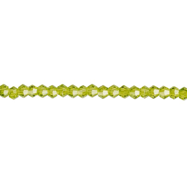 Bead 1pk 16 facets transparent peridot green, Celestial Crystal® 3mm bicone 15.5-16 inch image number 0