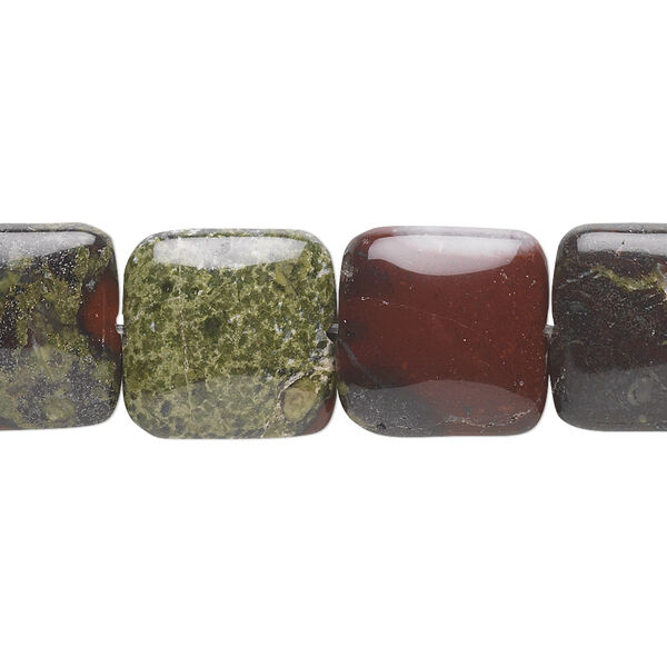 Bead, dragon blood jasper (natural), 14mm puffed square, B grade, Mohs hardness 6-1/2 to 7. Sold per 15-1/2" to 16" strand. image number 0