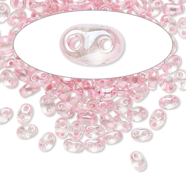 Seed bead, Preciosa Twin™ Czech glass, pkg/50g, 5x2.5mm oval, transparent pink terra color-lined clear, (38694). image number 0