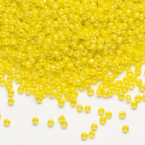 Seed bead, Dyna-Mites™, glass, pkg/1/2kg, #11 round, opaque rainbow yellow, (731R 11/0 RR).