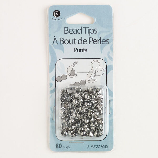 Bead tip 1pkg80 steel 5x3.5mm bottom clamp-on open loop, silver finish image number 0