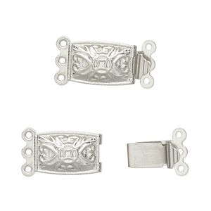 Clasp tab 1pkg10, 14.5x10mm rectangle, stainless steel 3-strand