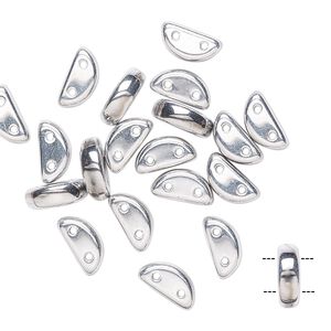 Bead, Preciosa, Czech pressed glass, opaque silver, 8.5x3mm half moon with (2) 0.8-0.9mm holes. Sold per pkg of 20.