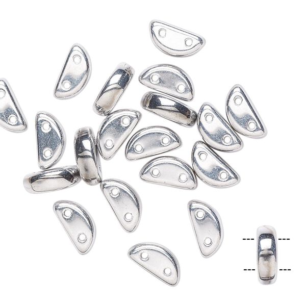 Bead, Preciosa, Czech pressed glass, opaque silver, 8.5x3mm half moon with (2) 0.8-0.9mm holes. Sold per pkg of 20. image number 0