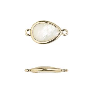 Link, mother-of-pearl shell and gold-finished brass (assembled), 14.5x10.5mm-15.5x11.5mm double-sided teardrop. Sold per pkg of 4.