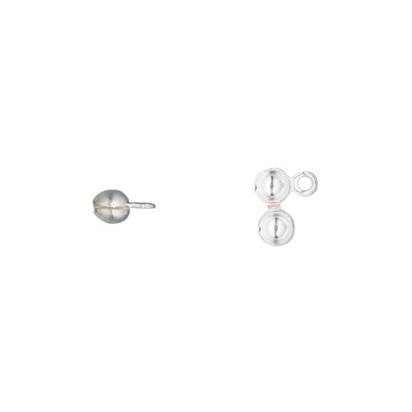Bead tip, silver-plated brass, 6.5x4mm side clamp-on with open loop. Sold per pkg of 100. image number 0