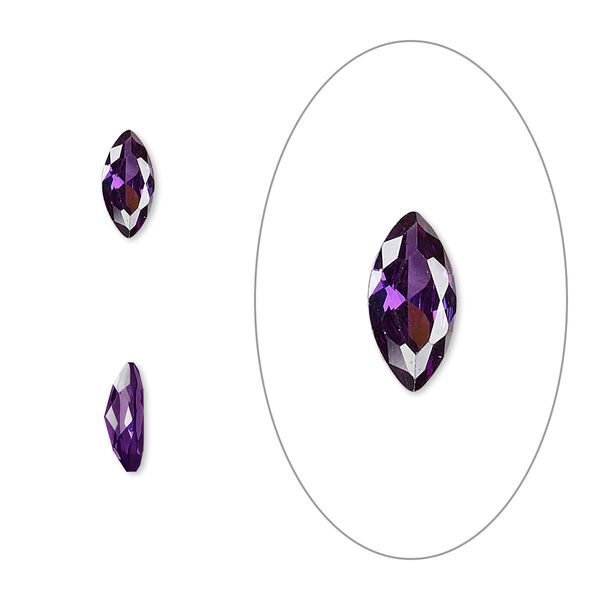 Gem, cubic zirconia, amethyst purple, 8x4mm faceted marquise, Mohs hardness 8-1/2. Sold per pkg of 2. image number 0
