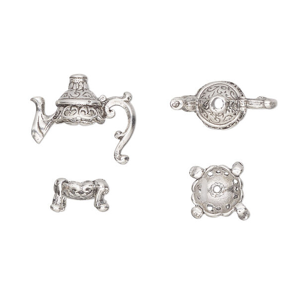 Bead cap, sterling silver, 16x9mm teapot, fits 8-10mm bead. Sold per 2-piece set. image number 0